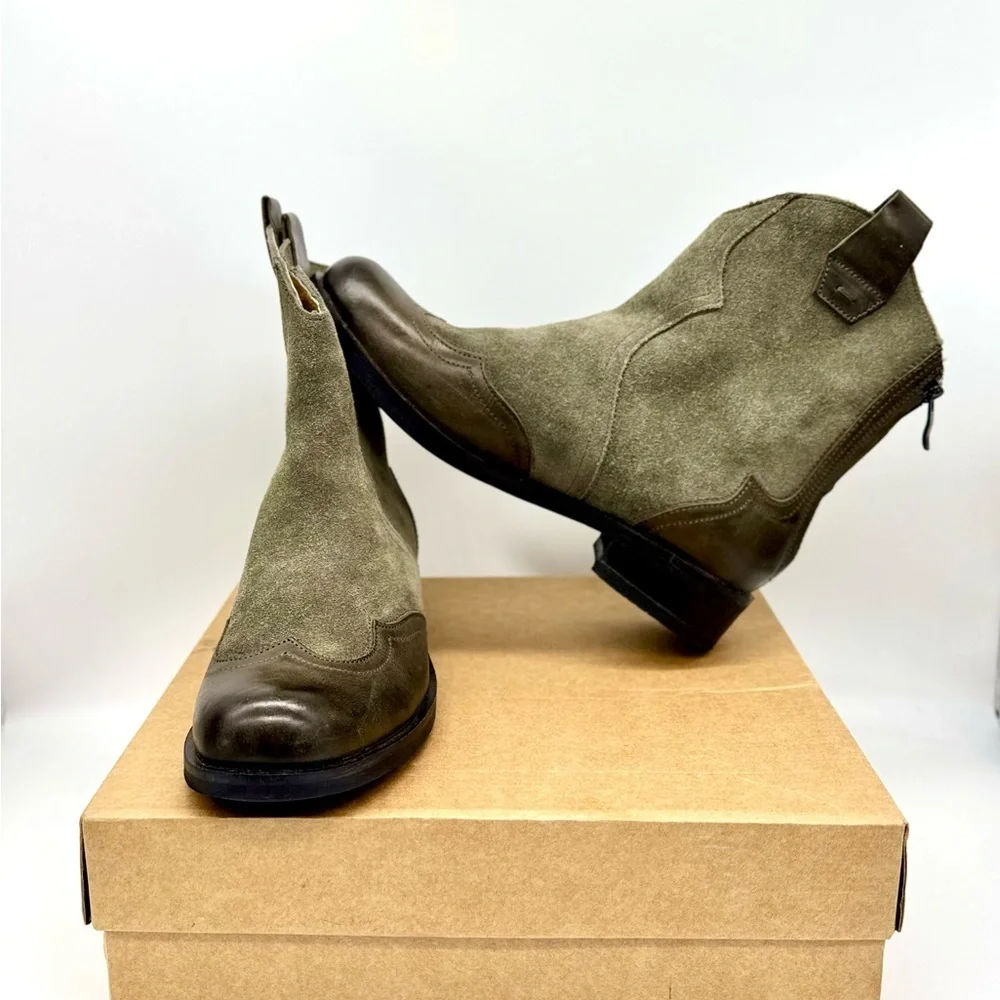 NEW BUSSOLA NORFOLK Olive Suede Women’s Western Cowboy Ankle Boots Size: 38/ 7.5